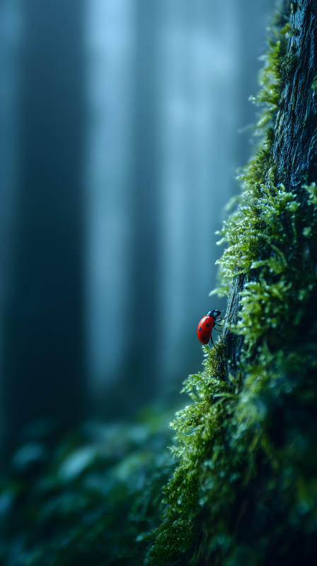 树干瓢虫翠绿世界-图片