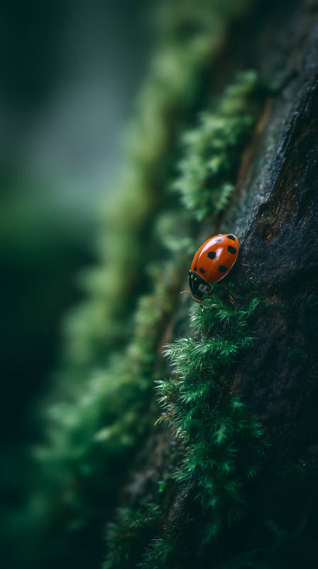 瓢虫停在苔藓上-图片
