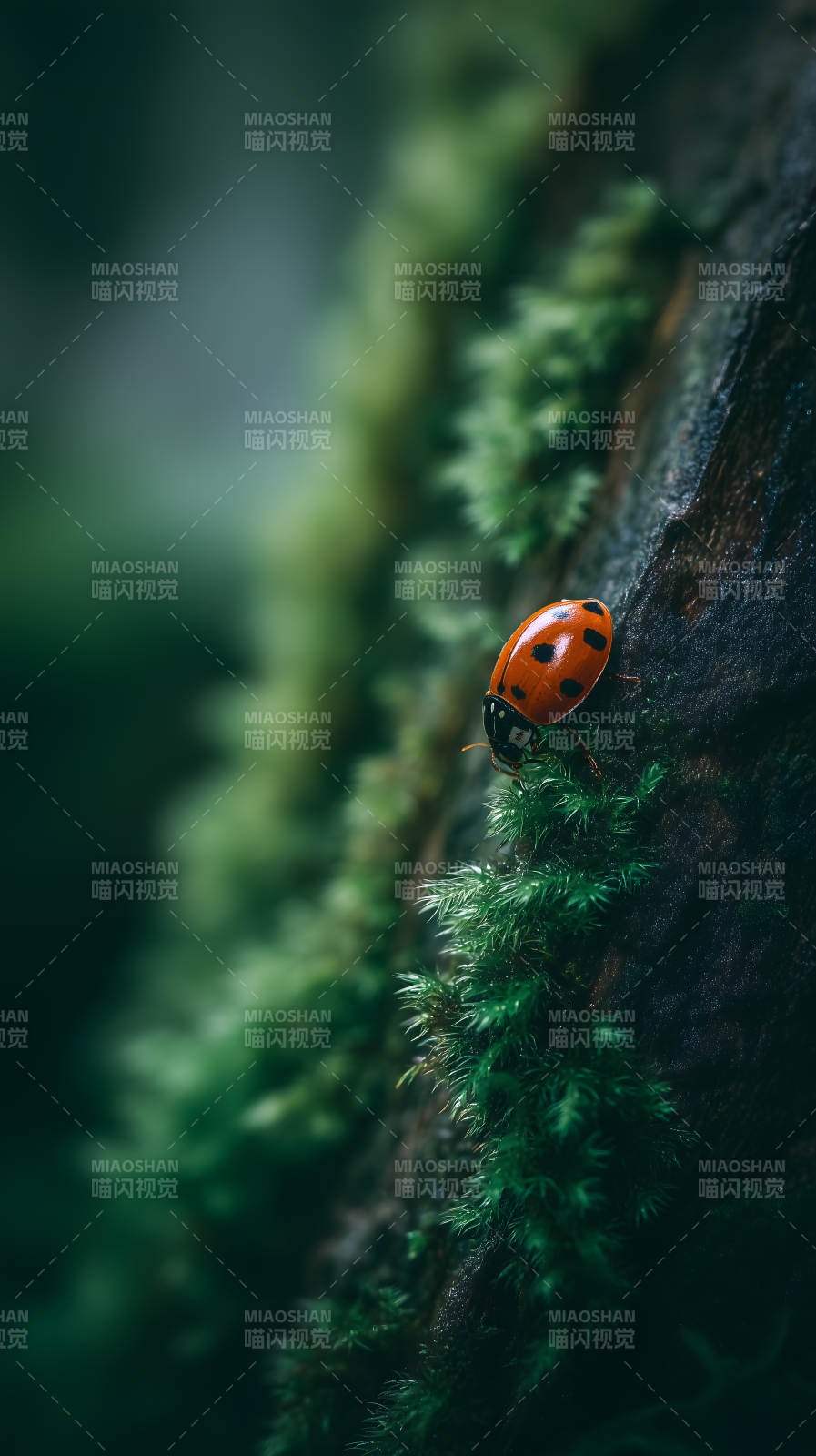 瓢虫停在苔藓上-图片