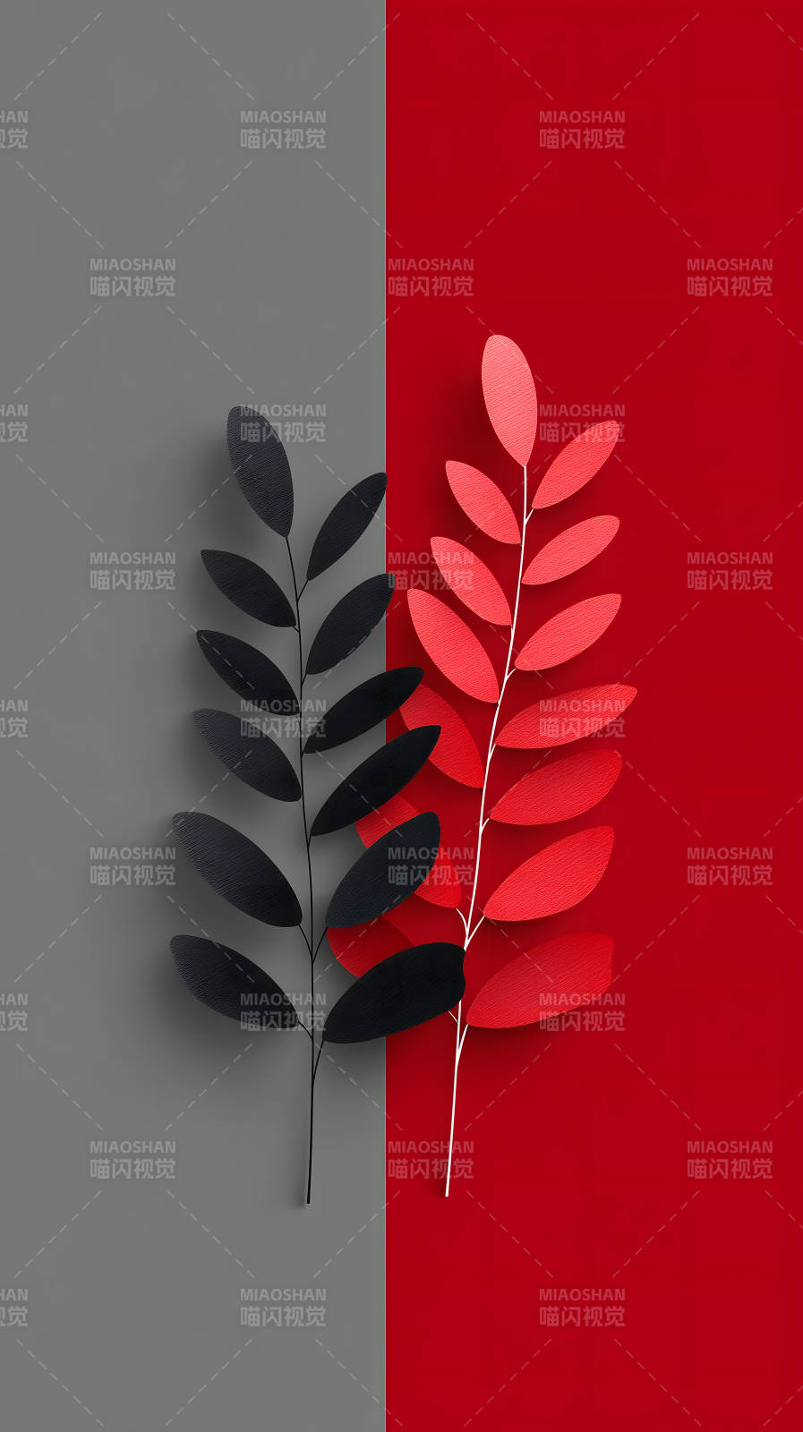 黑红对比叶子-图片
