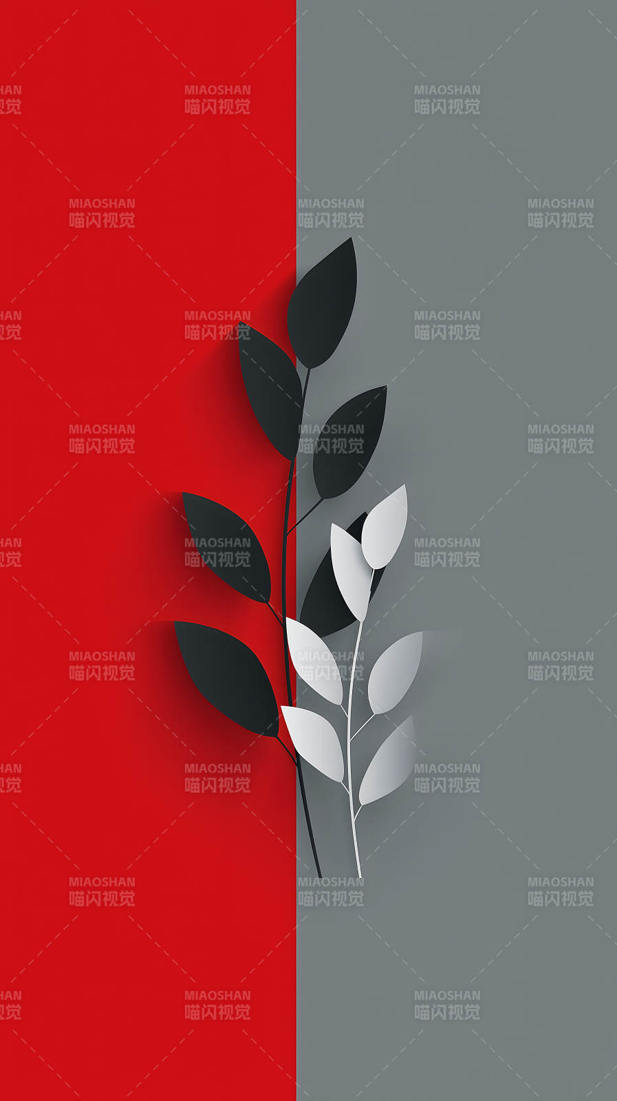 红灰简约植物-图片