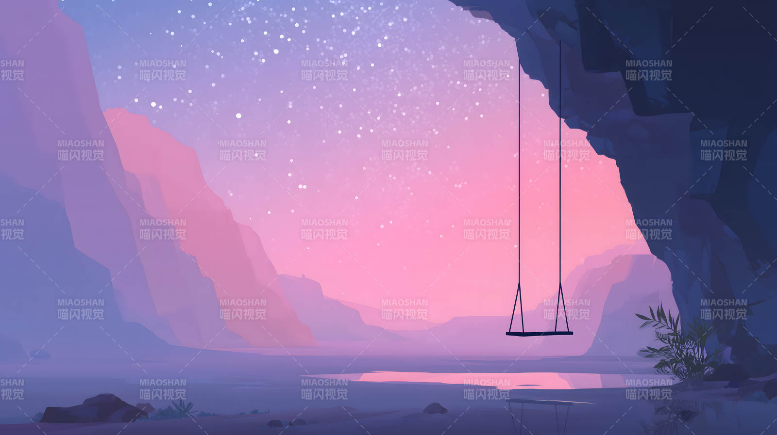 夜色摇椅山峦星空-图片