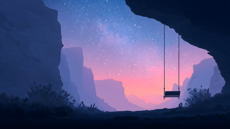 夜幕星空下的秋千-图片