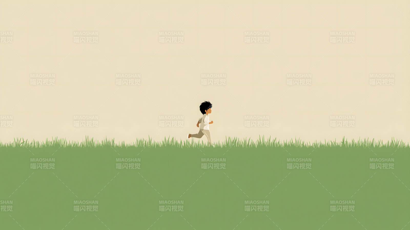 奔跑的孩童在草地上-图片