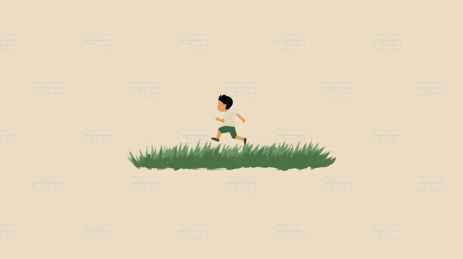 孩童奔跑草地之上-图片