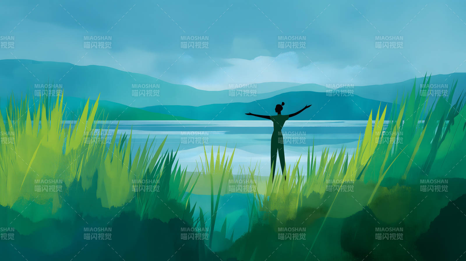 湖泊与自由拥抱-图片