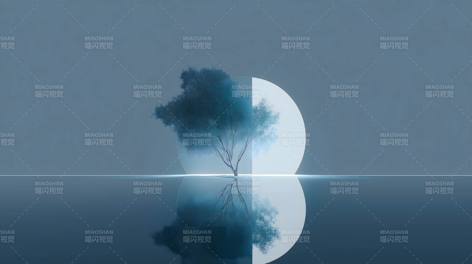 静谧树影水中倒影-图片