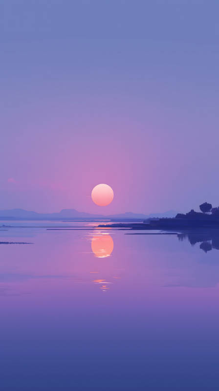 落日湖泊唯美意境-圖片