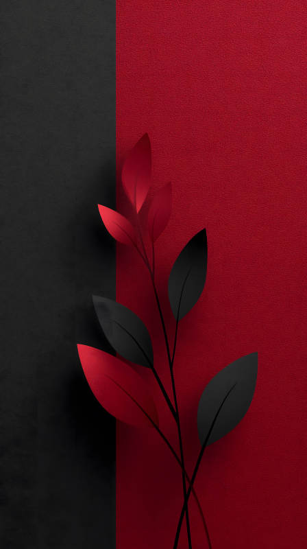 红黑叶片简约风格-图片