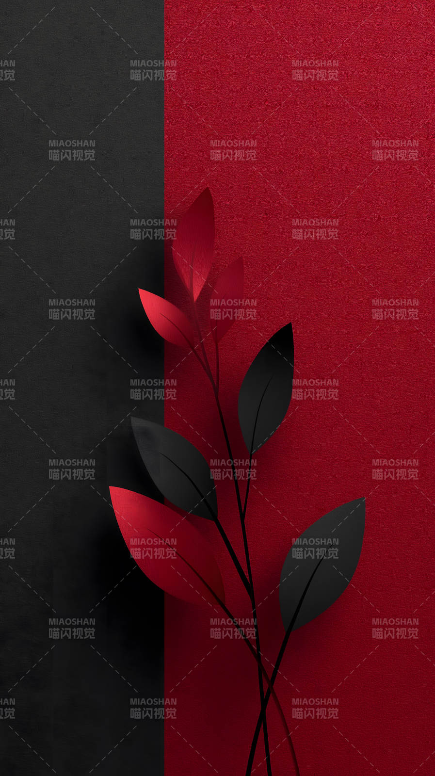 红黑叶片简约风格-图片