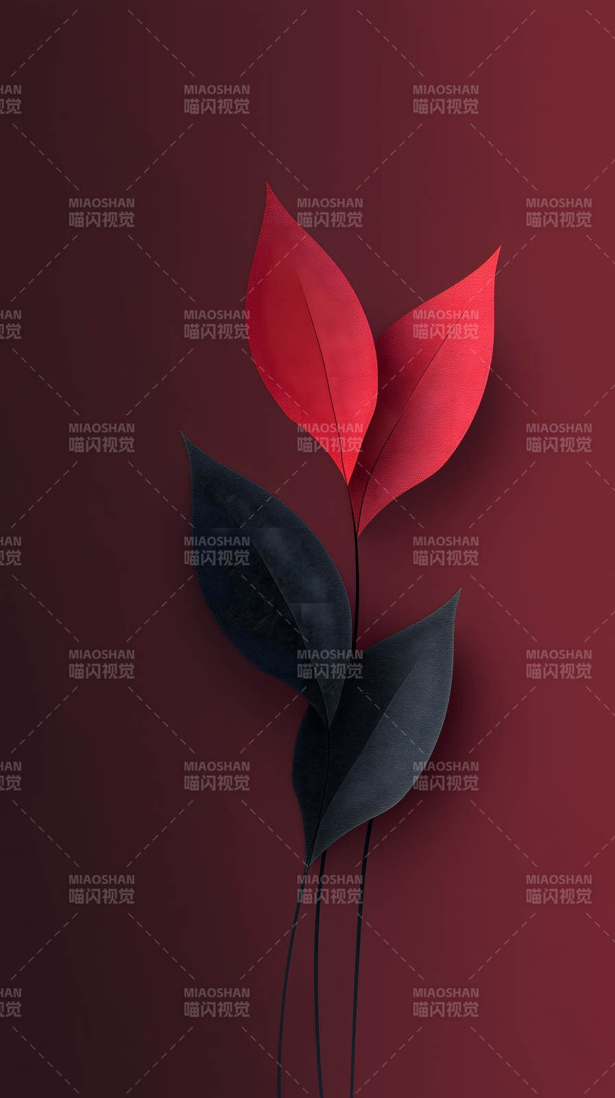 红黑叶片抽象艺术-图片