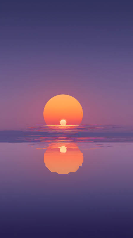 落日倒影平静水面-图片