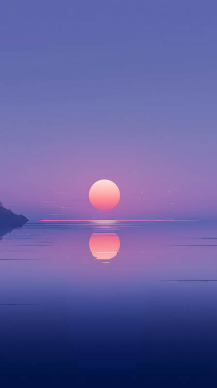 落日湖面唯美风景图-图片