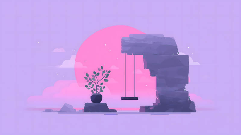 山石秋千植物夕阳-图片