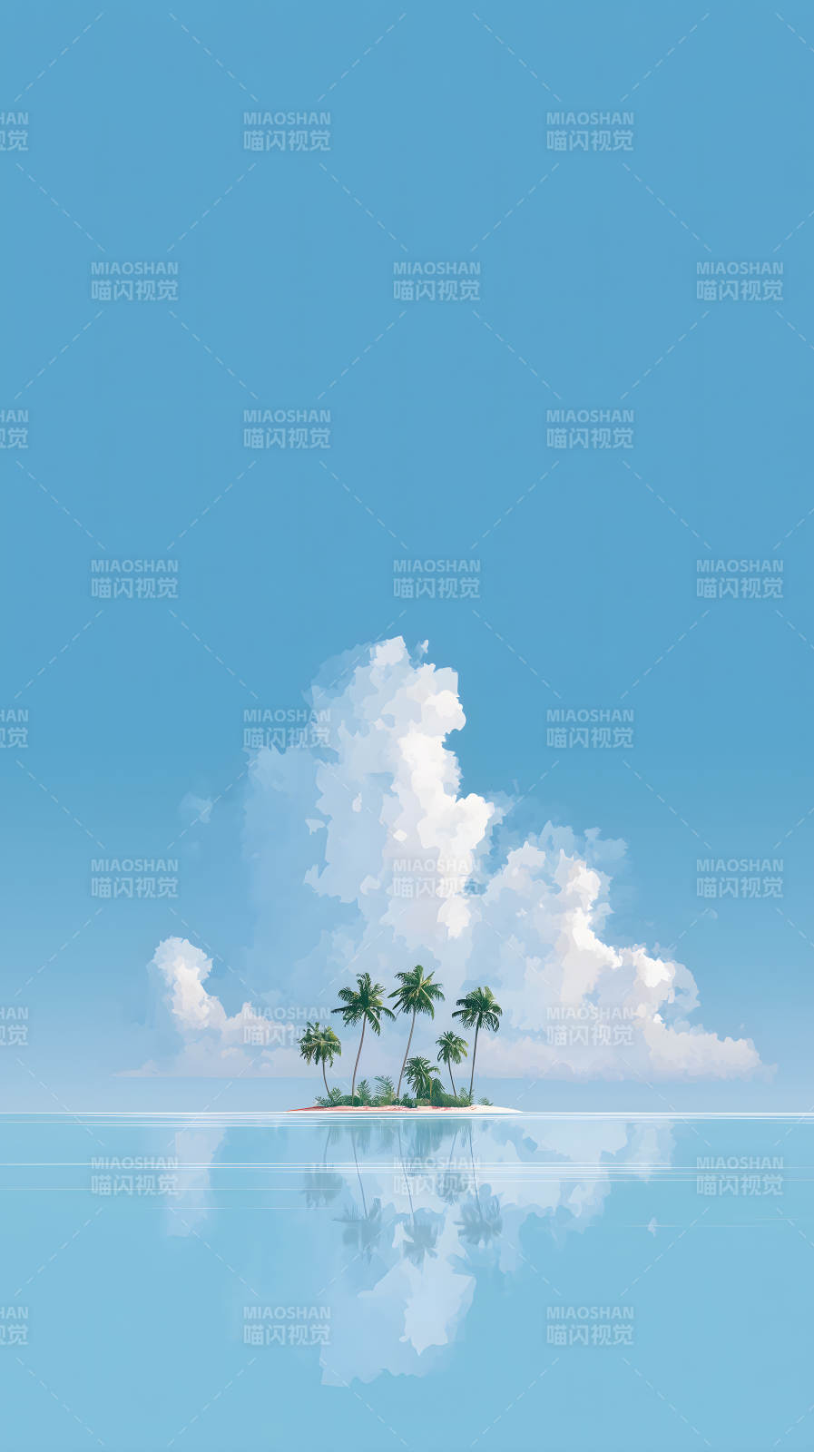 岛屿椰树云朵风景-图片