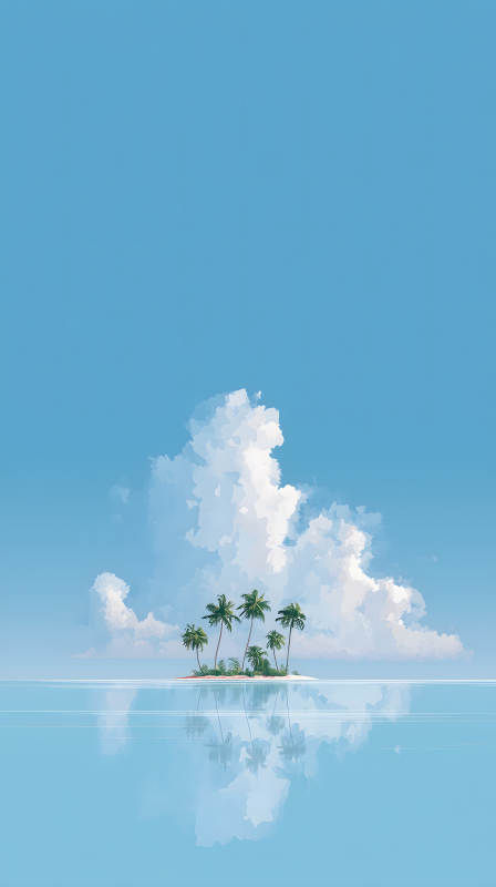 岛屿椰树云朵风景-图片