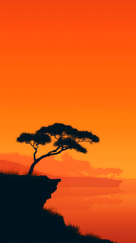 落日树影山水画-图片