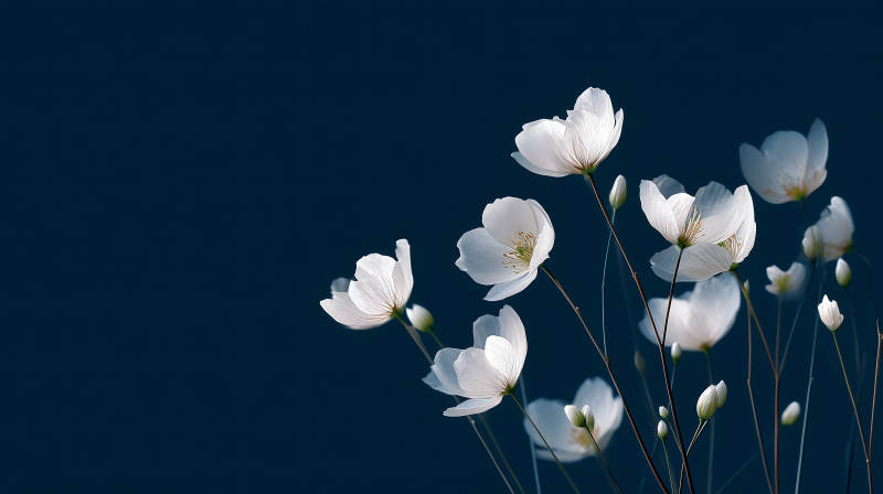白花盛开深蓝背景-图片
