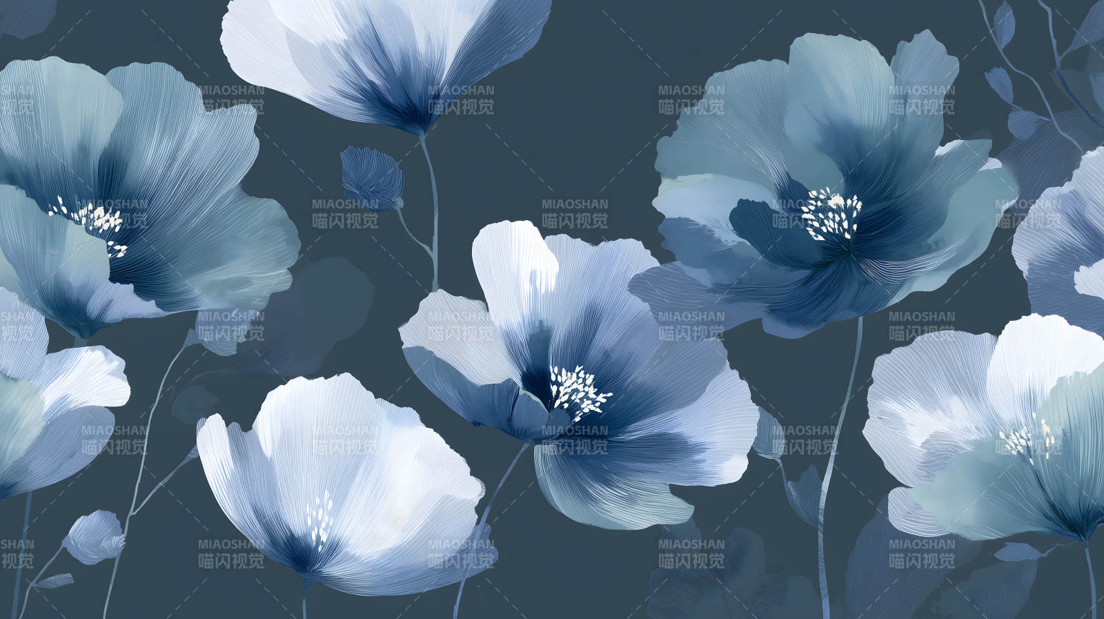 蓝花绽放唯美画作-图片