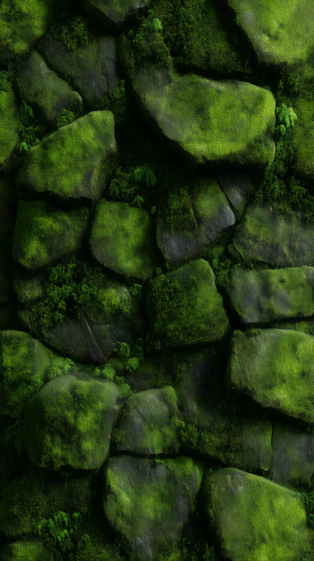 苔蘚覆蓋的石頭墻-圖片