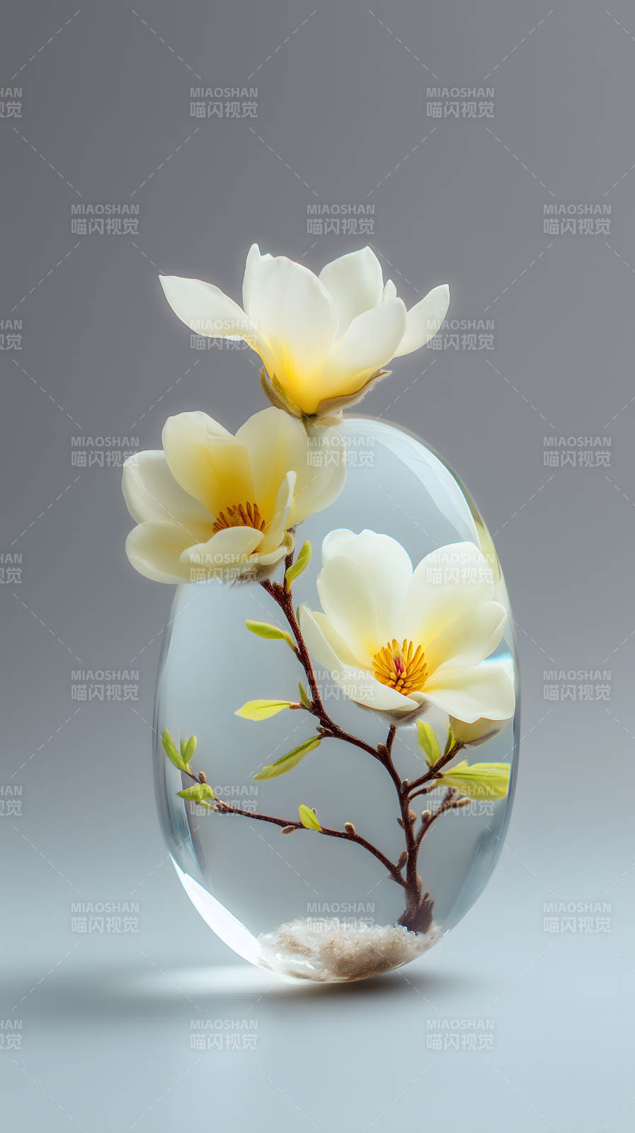 透明花瓶里的木蘭花-圖片