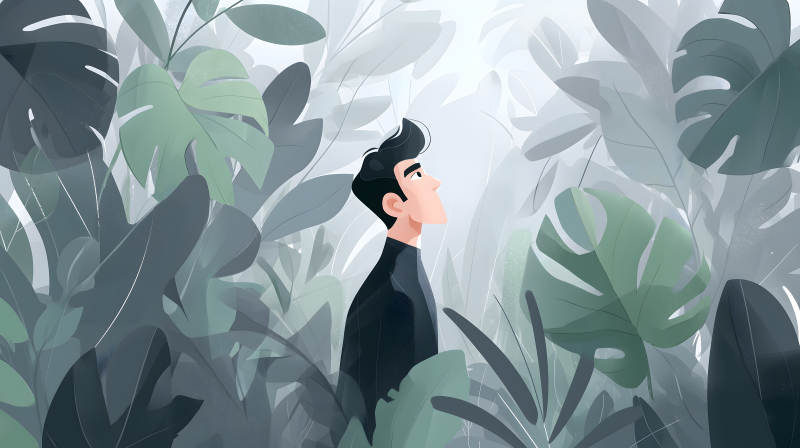 男子凝视丛林风景-图片