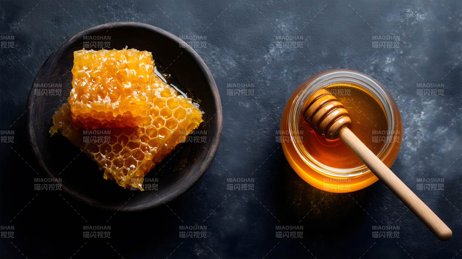 蜂蜜與蜂巢的特寫-圖片