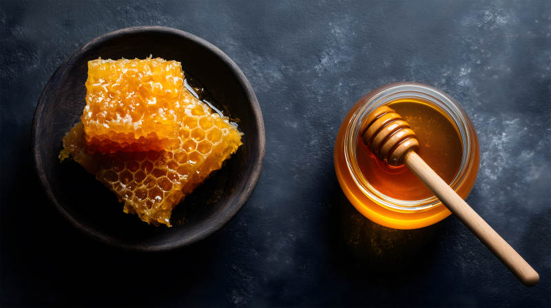 蜂蜜與蜂巢的特寫-圖片
