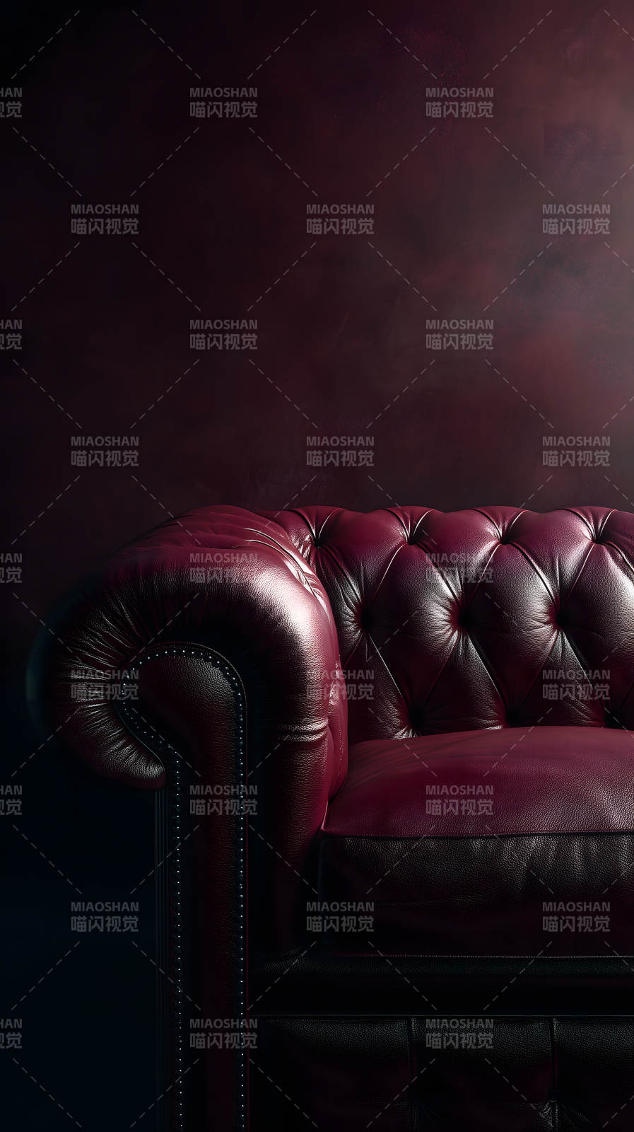红色皮沙发特写-图片