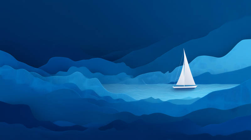 蓝海帆船静谧氛围-图片