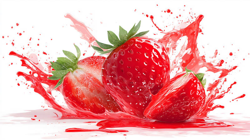 鲜红草莓飞溅果汁-图片