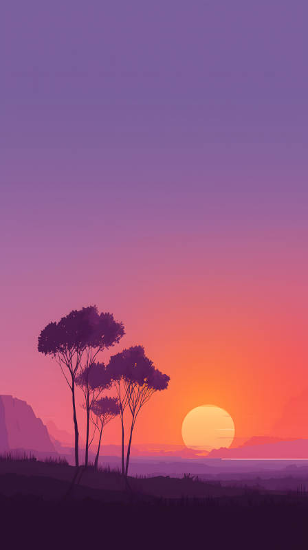 夕阳下的风景树木剪影-图片