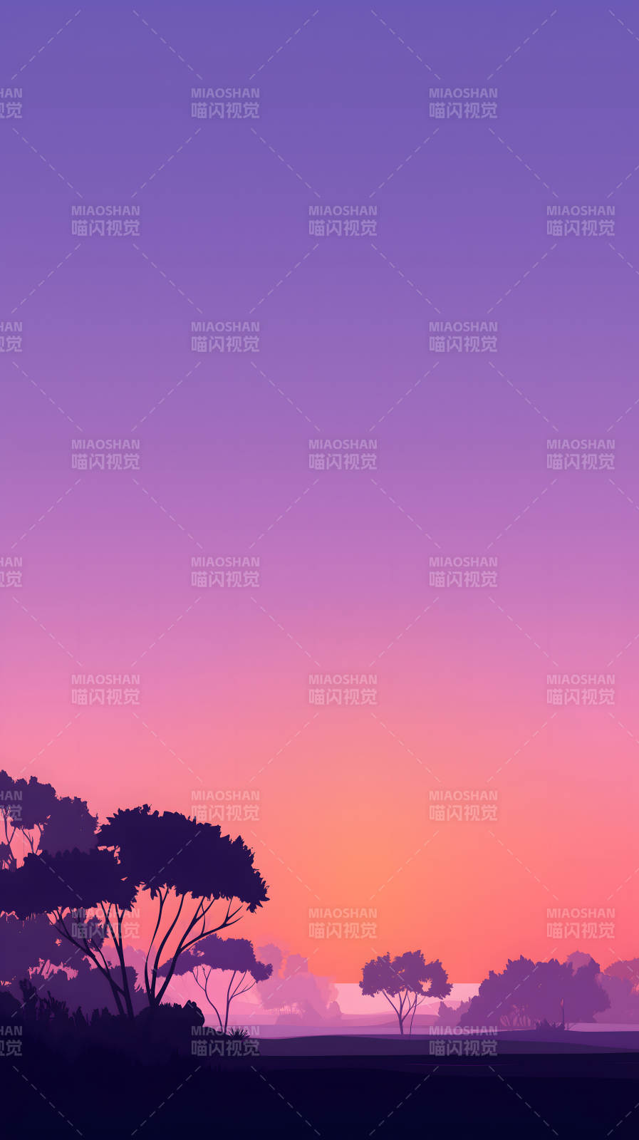 落日下的树林剪影-图片