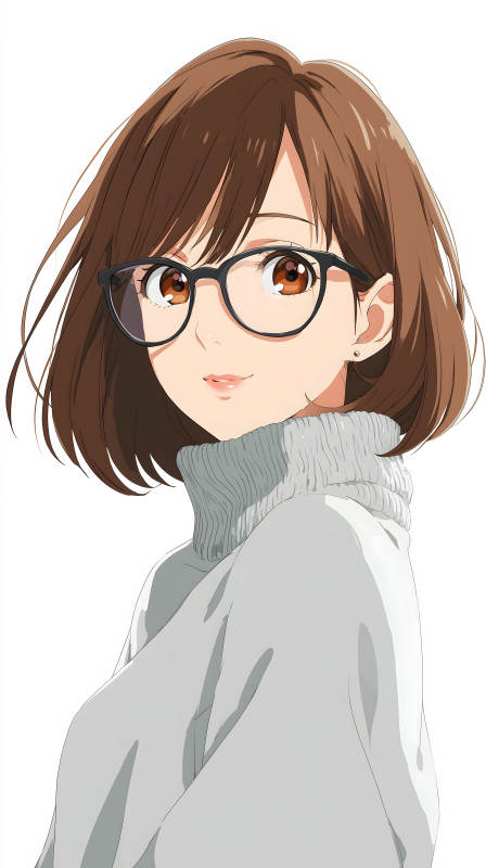 女孩戴眼镜穿毛衣微笑-图片