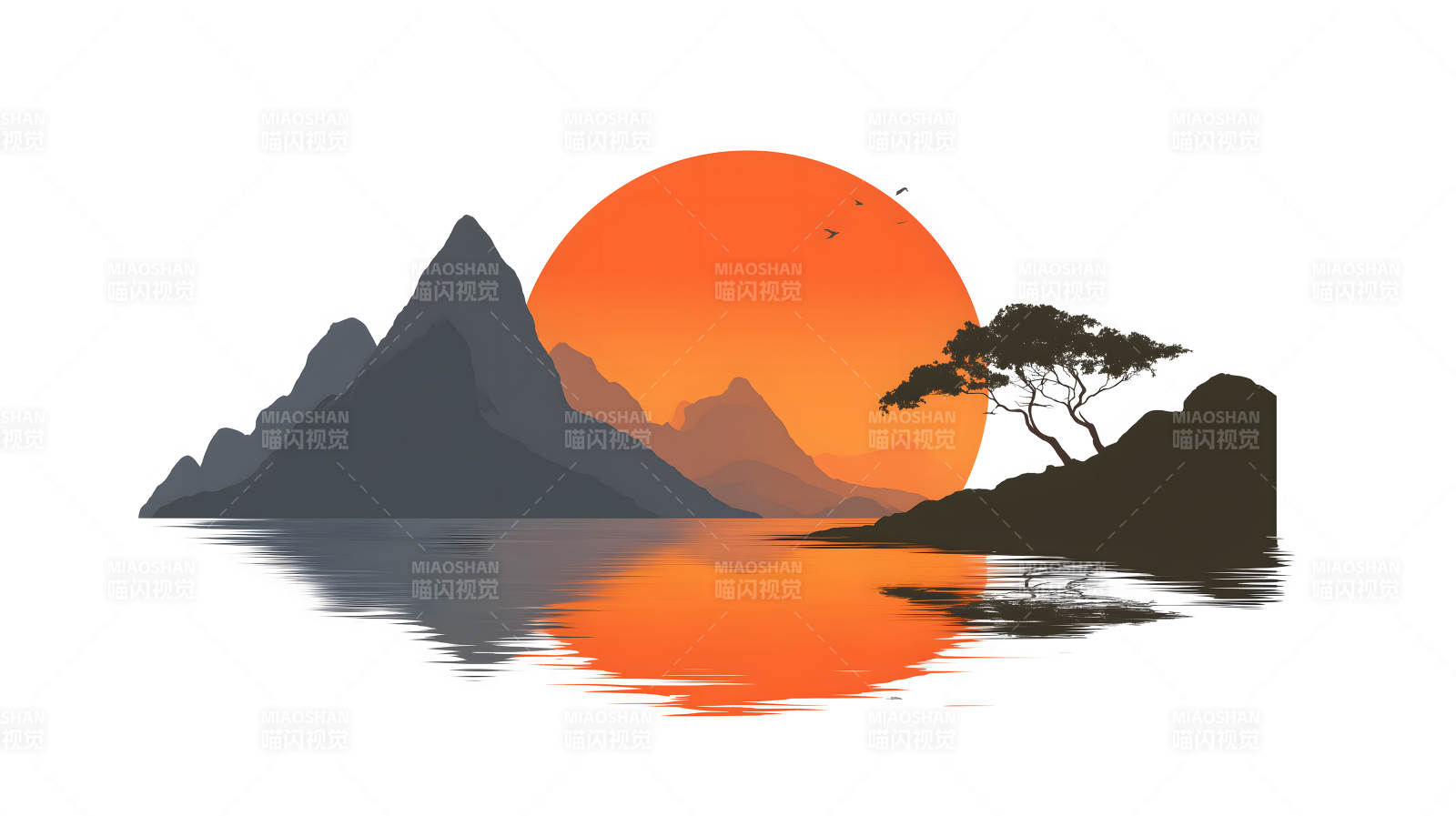 落日山水剪影-图片