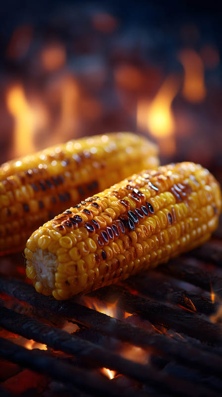烤玉米特寫火焰背景-圖片