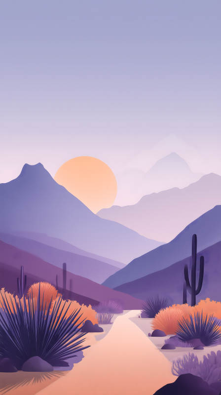 沙漠落日风景画-图片