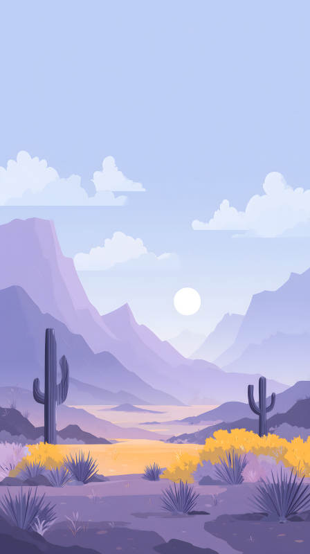 沙漠风光仙人掌远山-图片