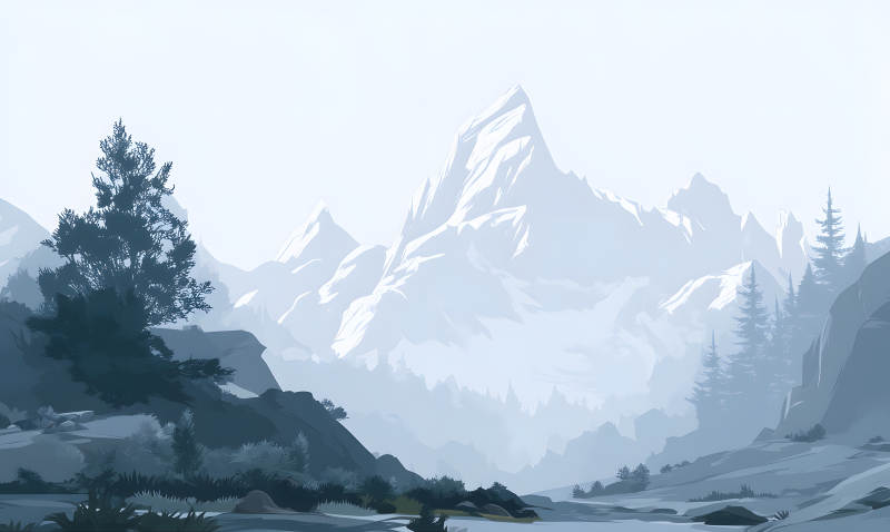 雪山树林风景画-图片