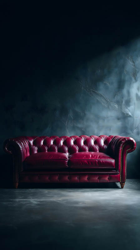 红色沙发深色背景-图片