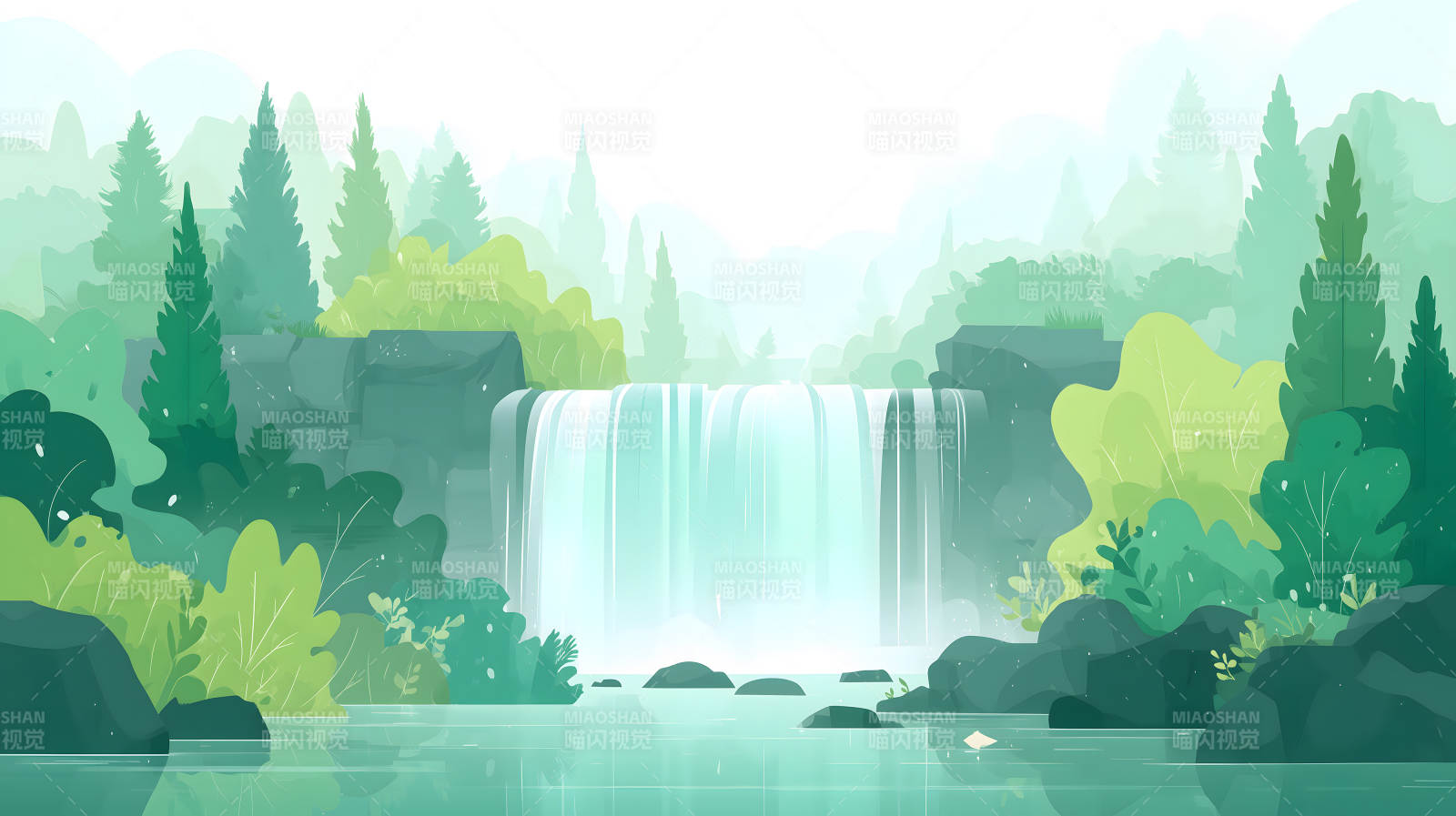 瀑布森林美景画卷-图片