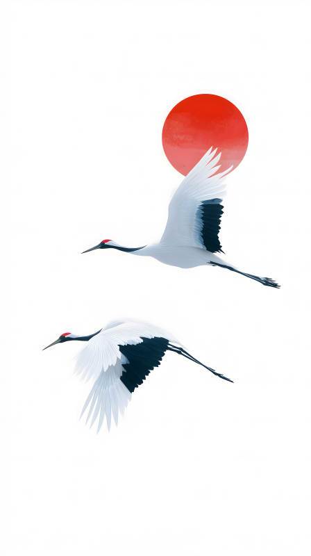 仙鹤飞翔红日-图片