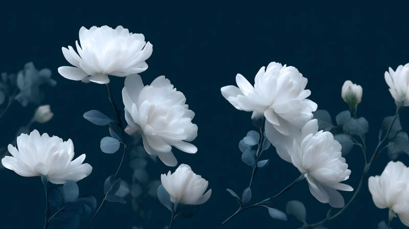 白色花朵深蓝色背景-图片
