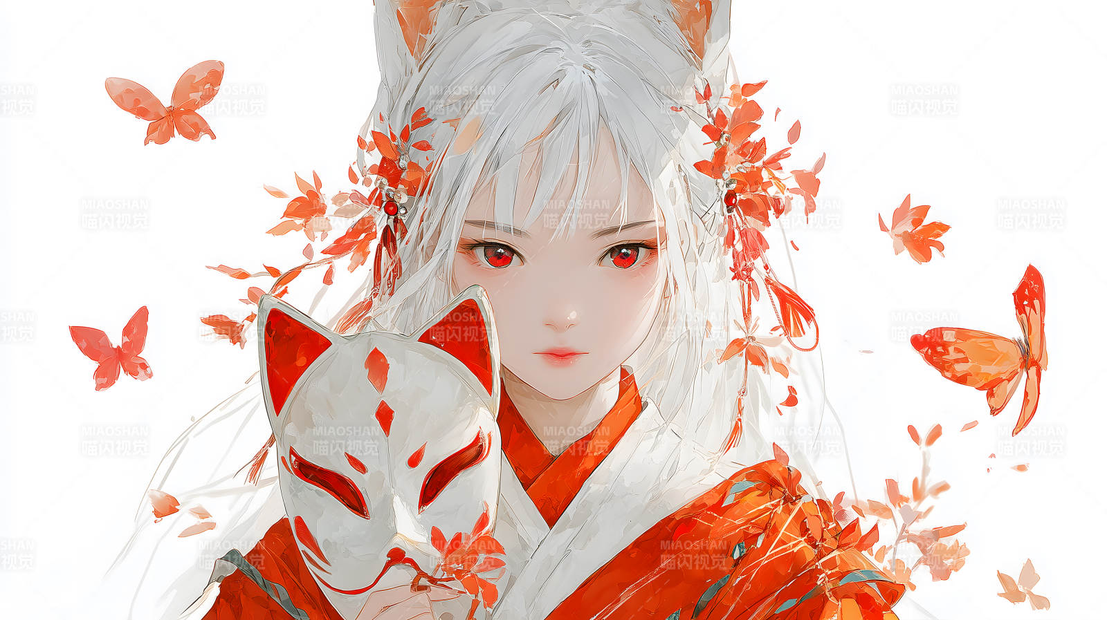 狐耳少女持面具-图片