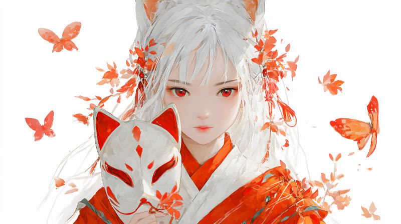 狐耳少女持面具-图片