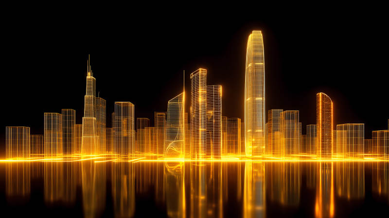 金色城市夜景倒影-图片