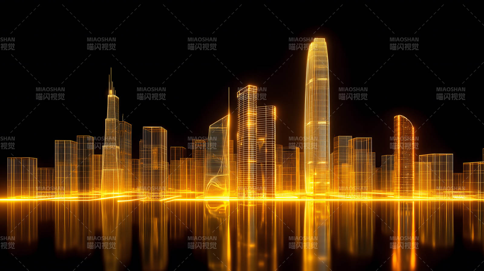 金色城市夜景倒影-图片