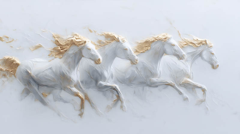 白马奔腾金色鬃毛-图片