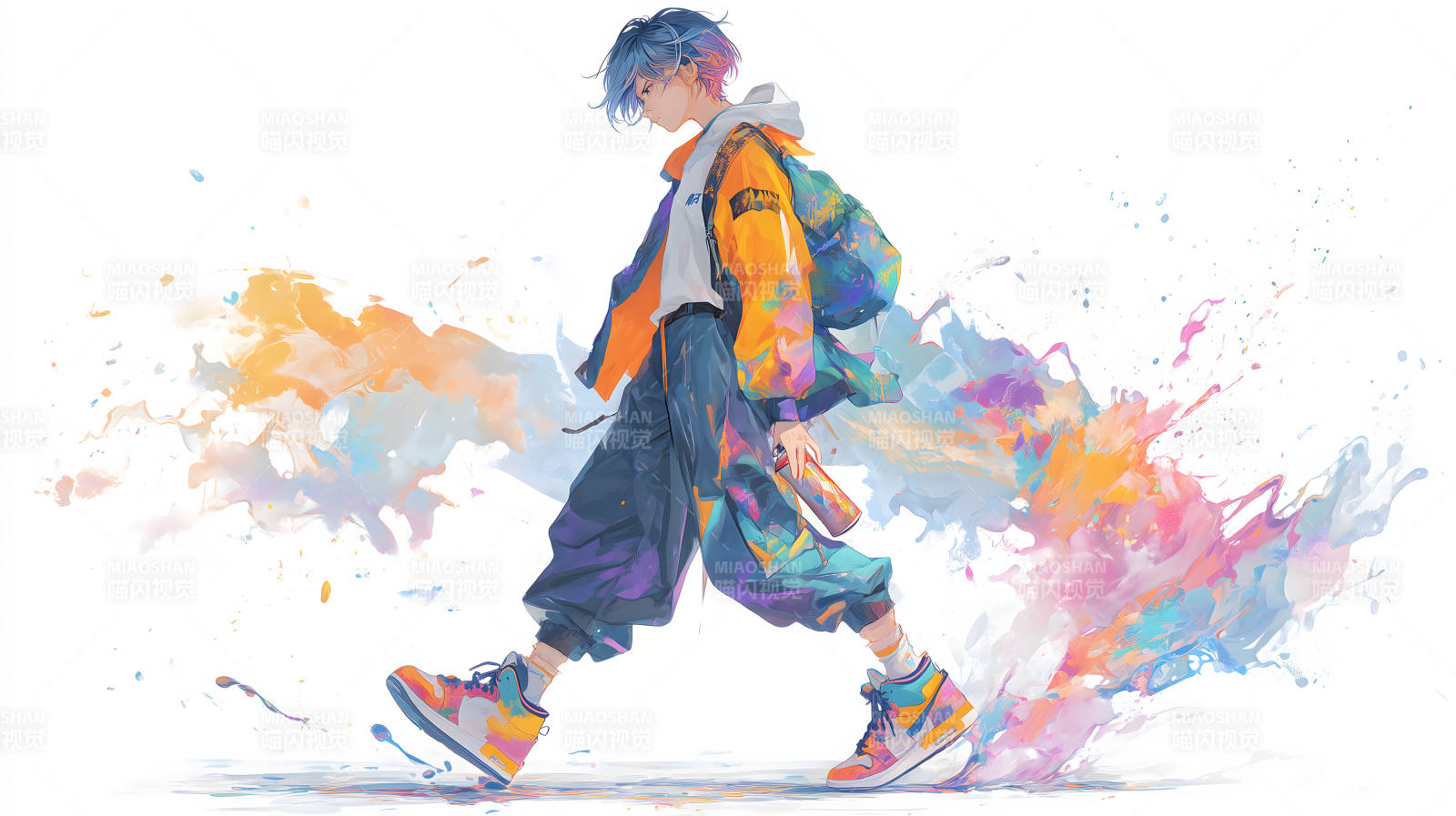 潮流少年迈步多彩画卷-图片