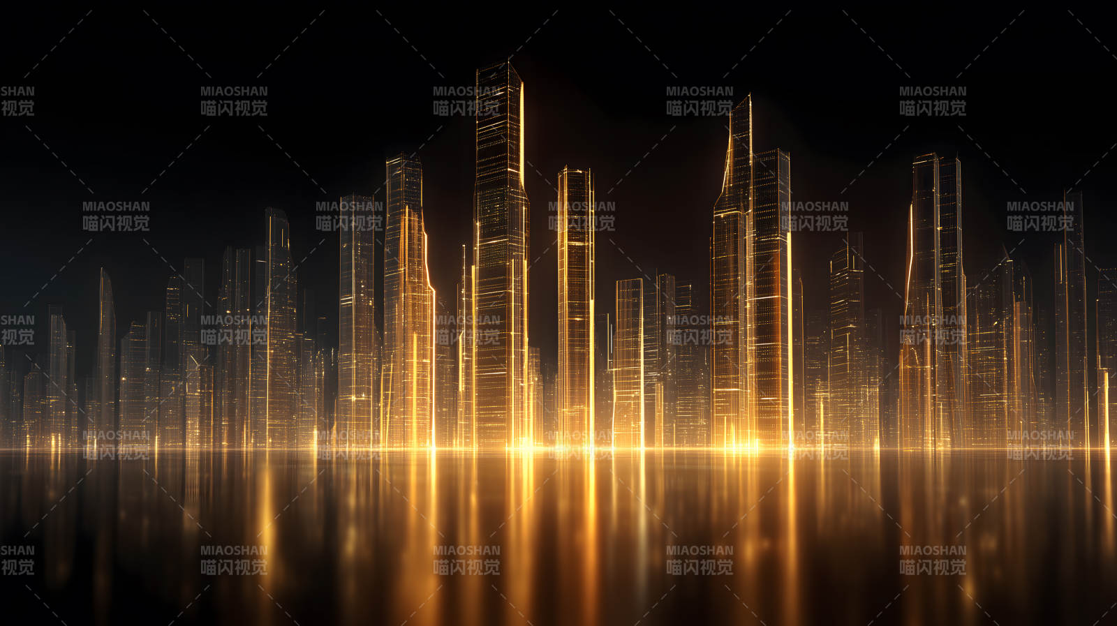 金色城市倒影夜景-图片